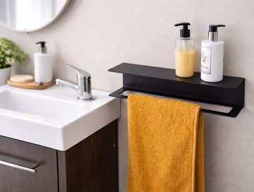 Noir 2-in-1 Metal Floating Shelf & Towel Bar