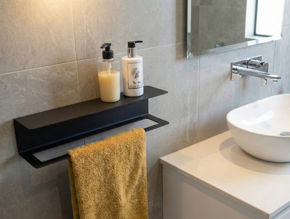 Noir 2-in-1 Metal Floating Shelf & Towel Bar