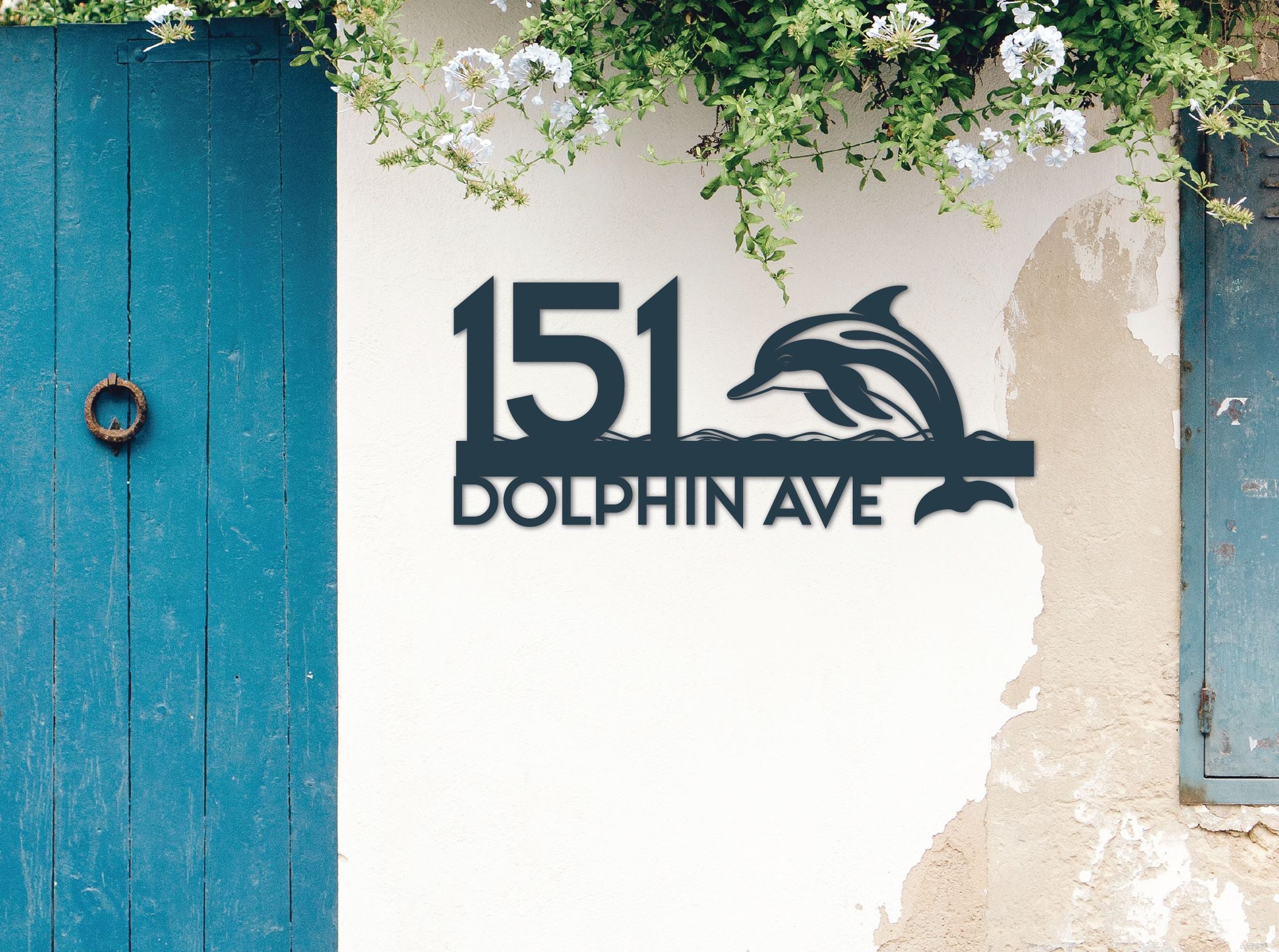 The Jumping Dolphin Metal House Number