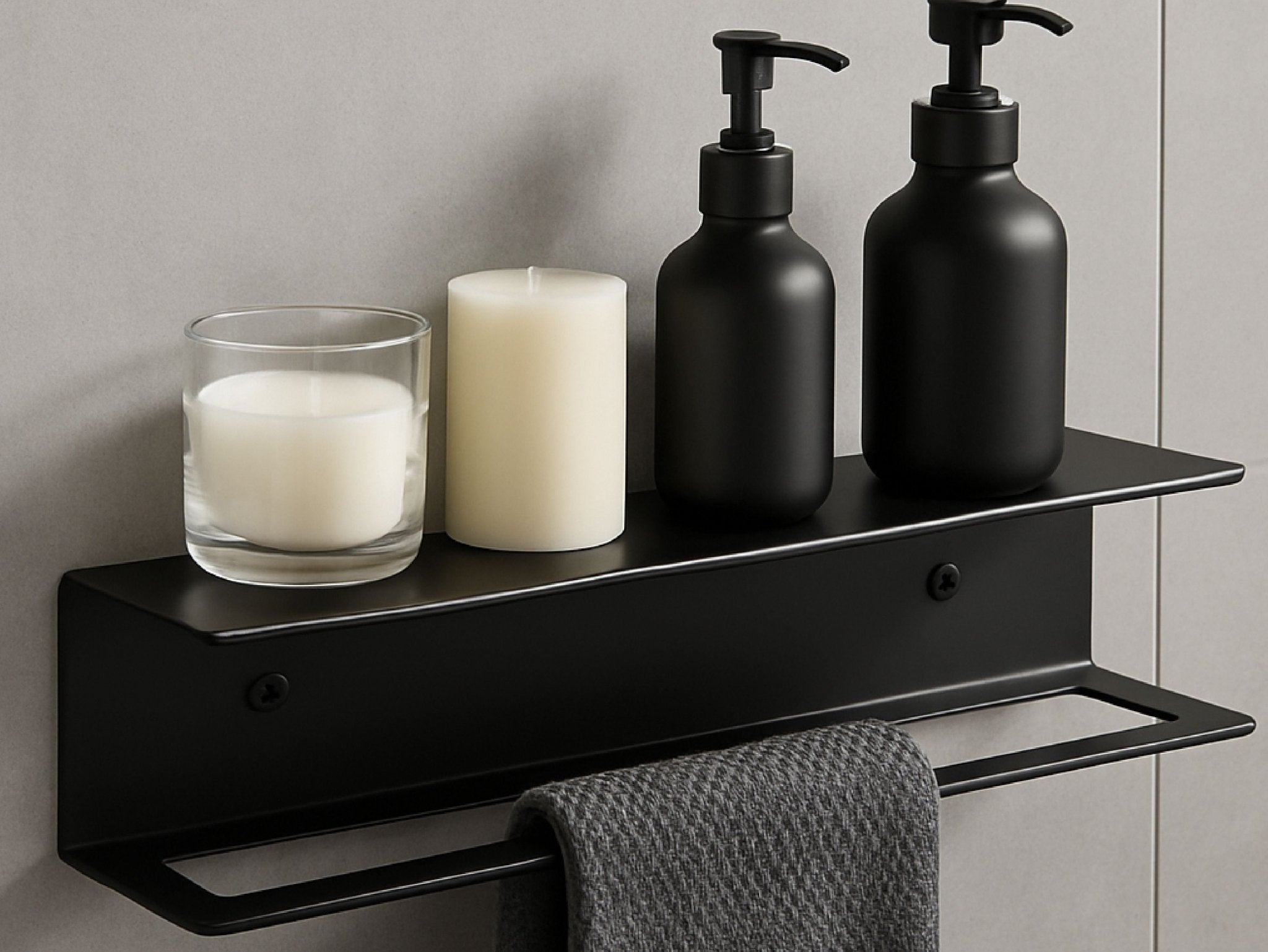 Noir 2 - in - 1 Metal Floating Shelf & Towel Bar - MET - AL