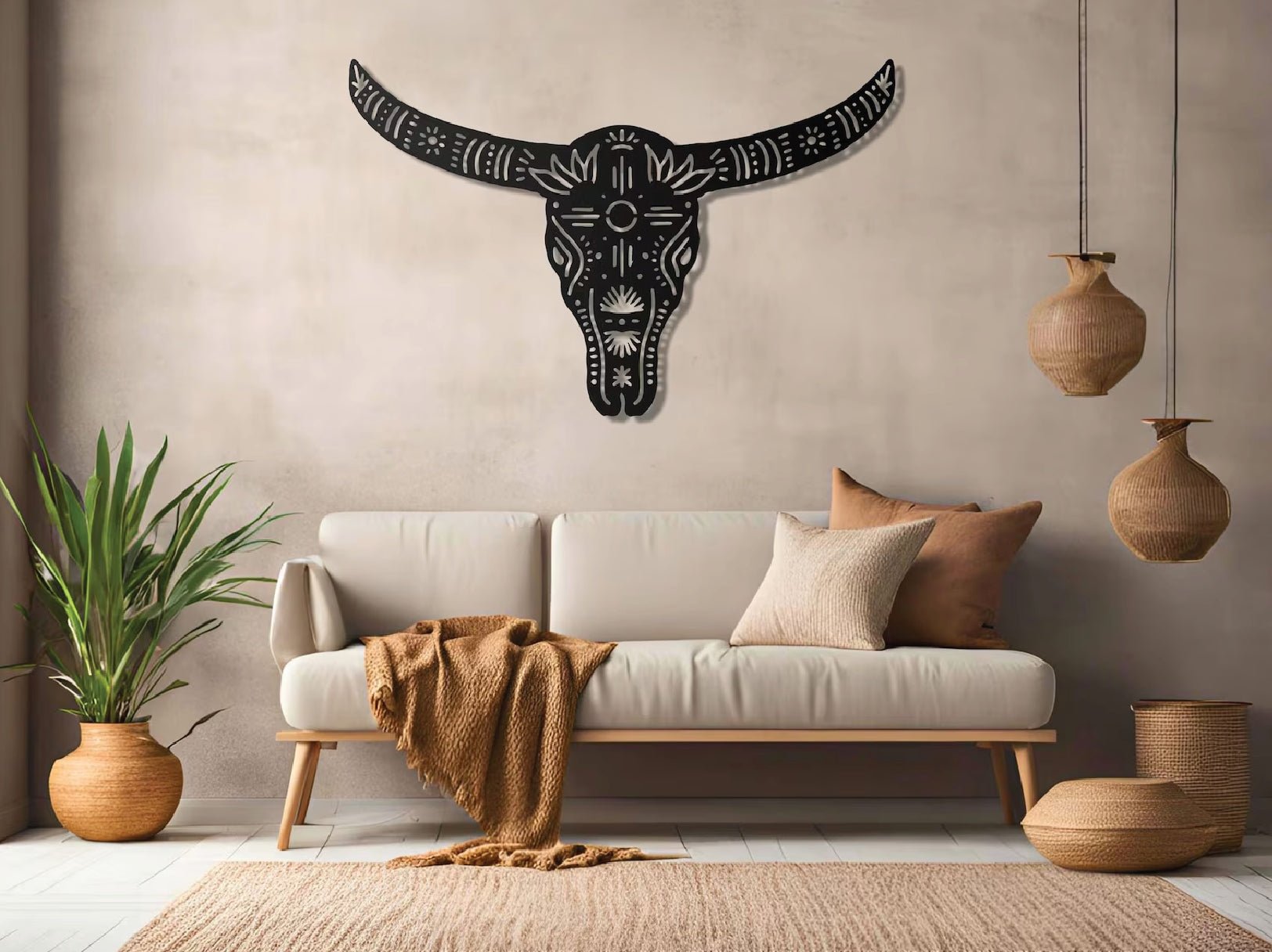 Tribal Longhorn Metal Wall Art - MET - AL