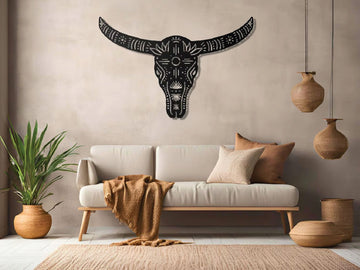 Tribal Longhorn Metal Wall Art - MET - AL