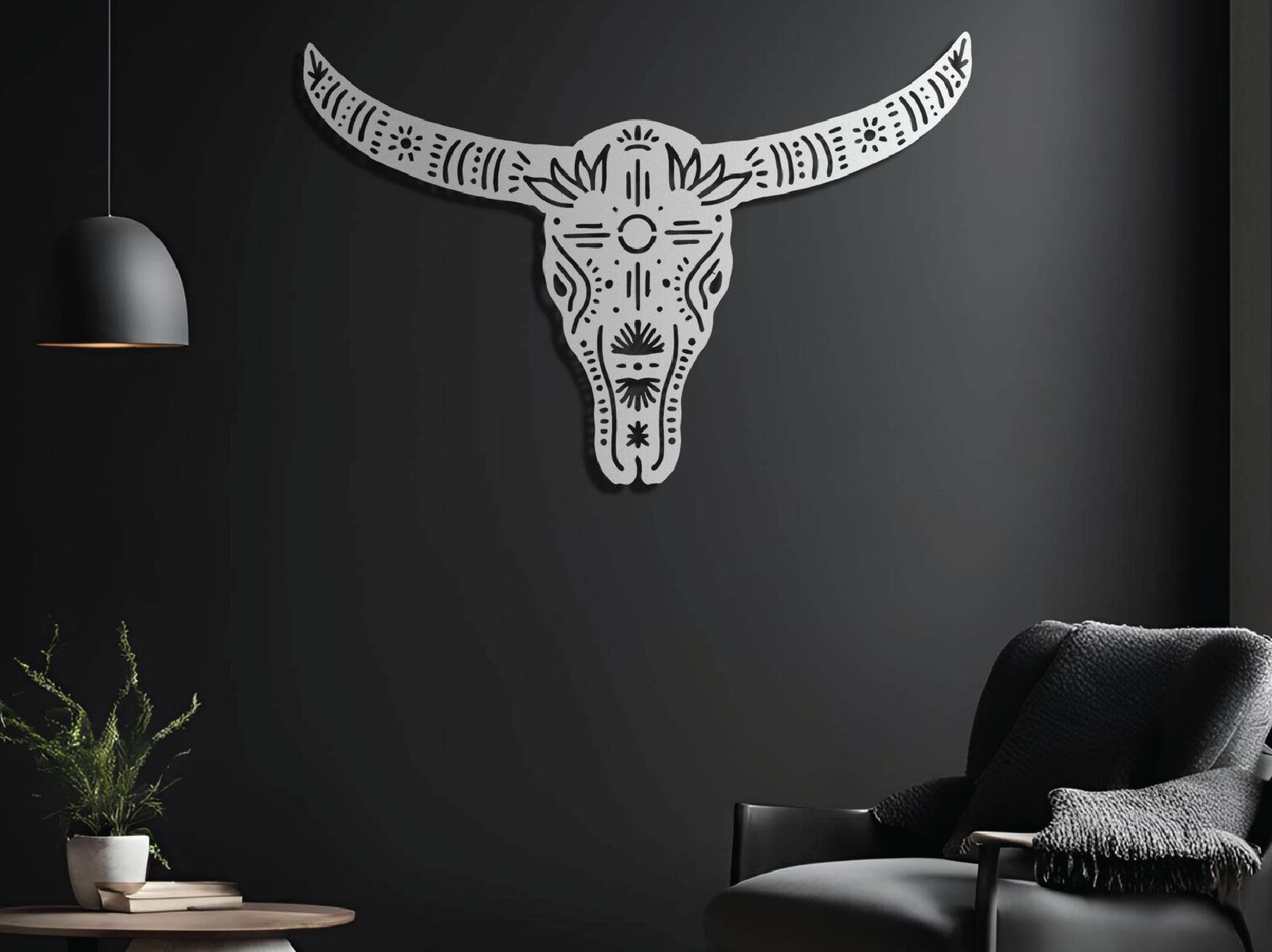 Tribal Longhorn Metal Wall Art - MET - AL
